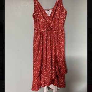 Red dress with white dots